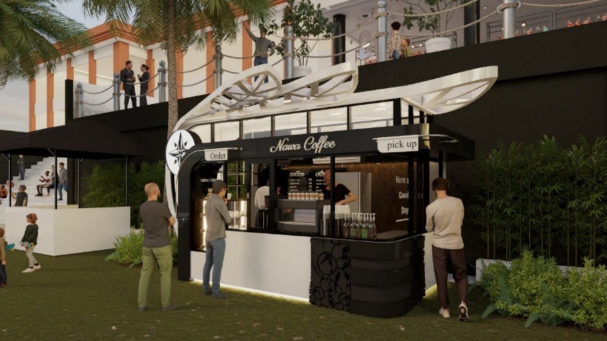 Desain Mini Coffee Shop Di Discovery Shopping Mall Kuta Dengan Sistem Semi Knockdown Dengan Ornamen Bali